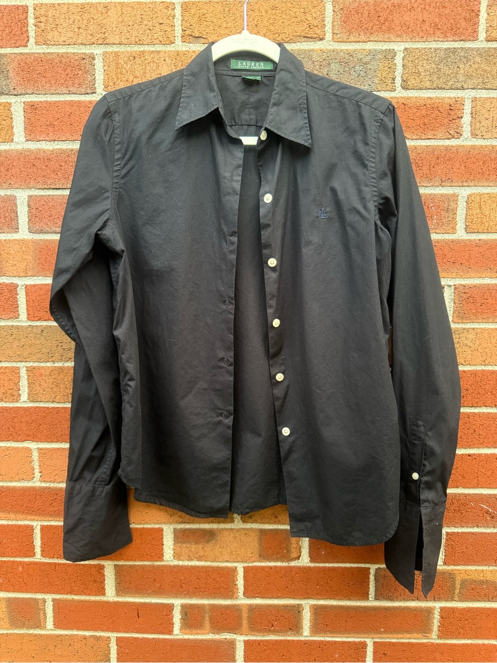 Lauren Ralph Lauren Black Cotton Button Down Shirt XS Embroidered Logo